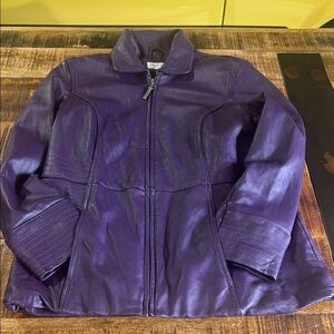 Preston & York Jacket Purple Lamb Skin Leather Zip Front Pockets Lined Size PS